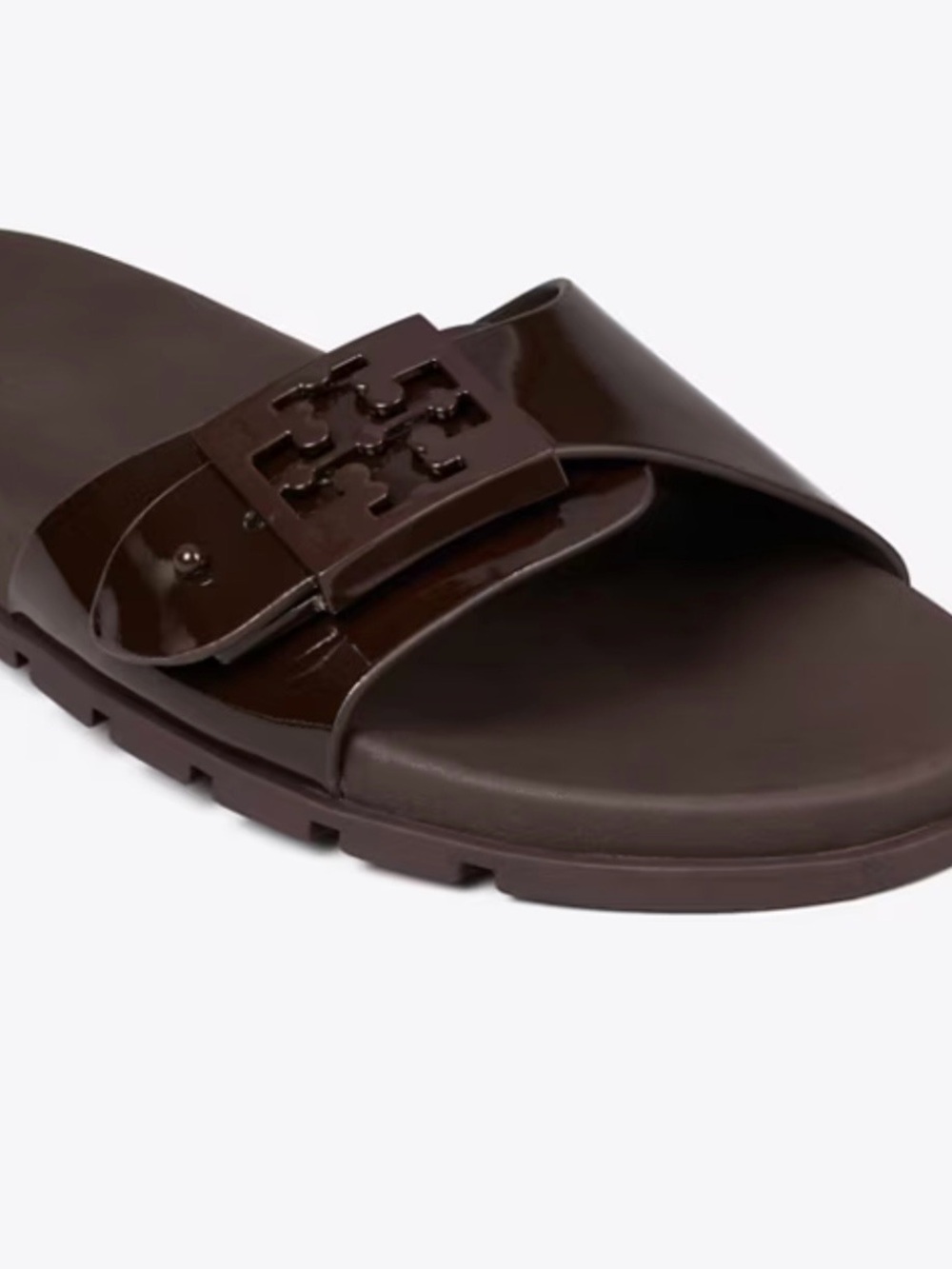 Tory Burch Dark Brown Logo Gloss Mellow Slide Sandals - Picture 5 of 17